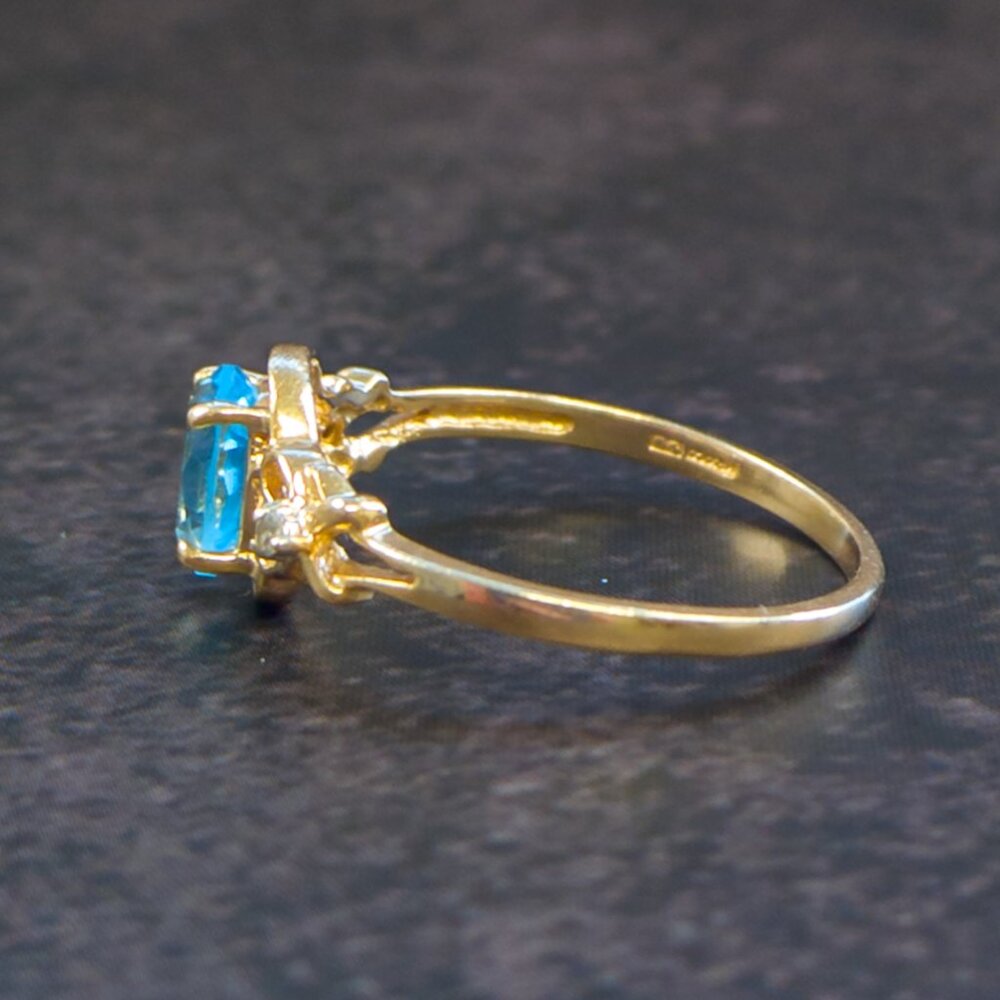 14k Gold Oval Blue Topaz Ring with Diamond Accents - Picture 15 of 15